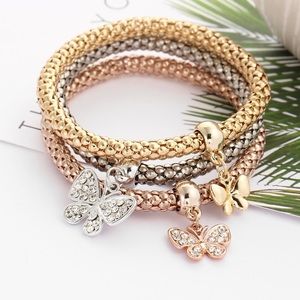 Butterfly Rhinestone bracelet 3pc set